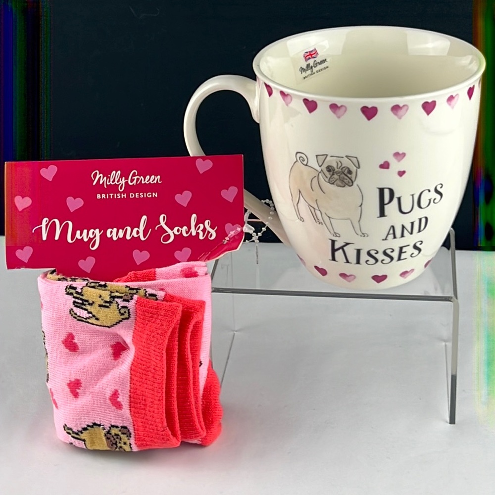PETS - Millie Green, **Last One** ‘ Pugs and Kisses’ Mug/Sock. NWT